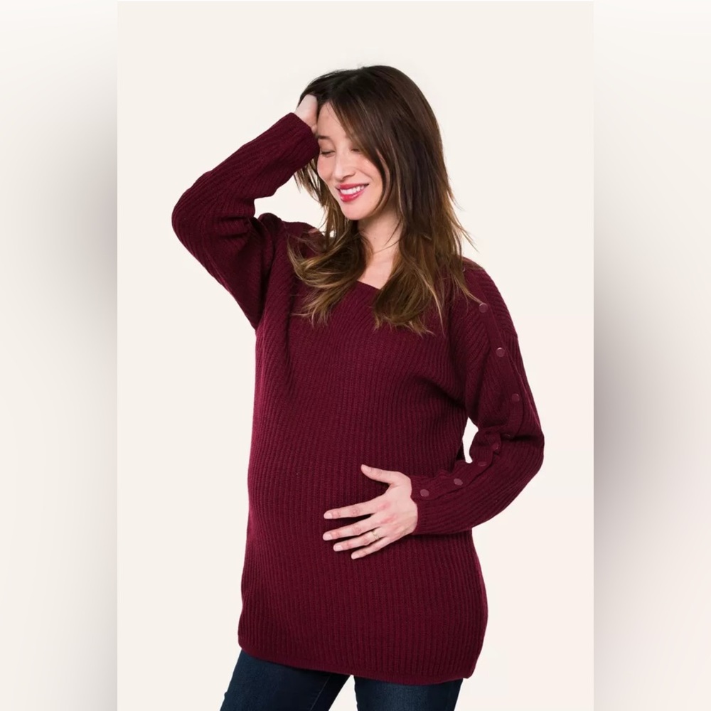 Rent The Runway NOM Maternity Odette Nursing Maternity Sweater rib Medium merlot
